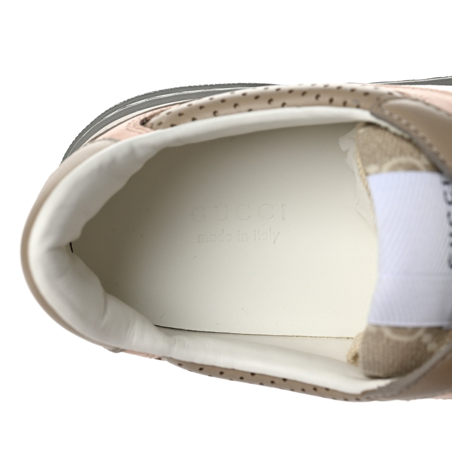 Gucci Calfskin GG Supreme Monogram Perforated Womens Platform 55mm Sneakers 39.5 Apricot Pink Beige Grey 8 of 9