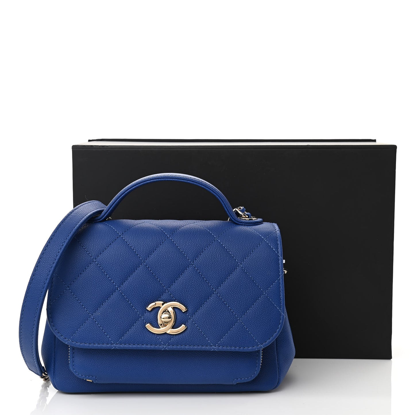 Caviar Quilted Small Business Affinity Flap Dark Blue