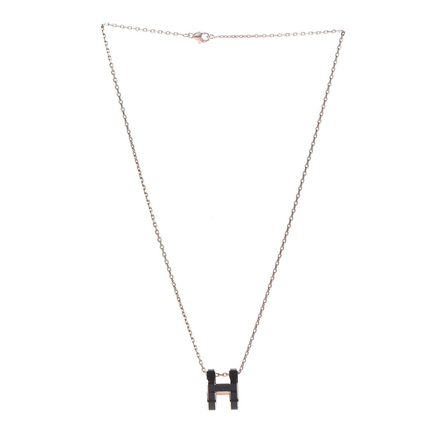 Lacquered Rose Gold Pop H Pendant Necklace Black