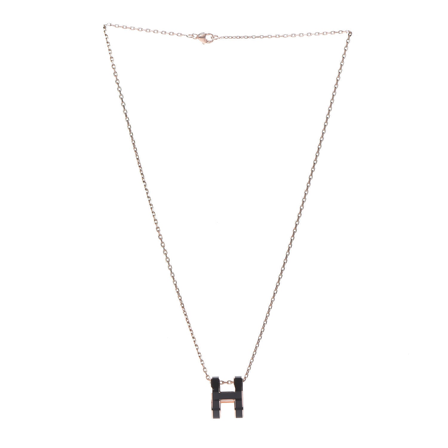 Hermes Lacquered Rose Gold Pop H Pendant Necklace Black 3 of 7