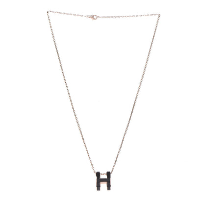 Hermes Lacquered Rose Gold Pop H Pendant Necklace Black 3 of 7