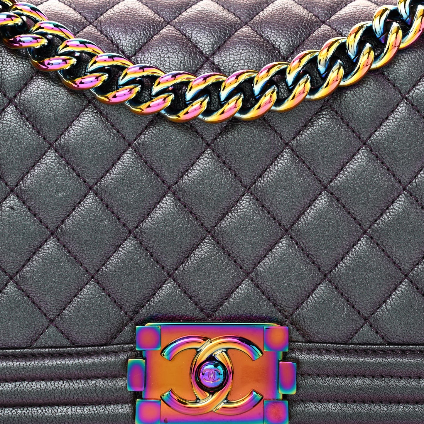 Iridescent Goatskin Quilted Medium Boy Flap Purple