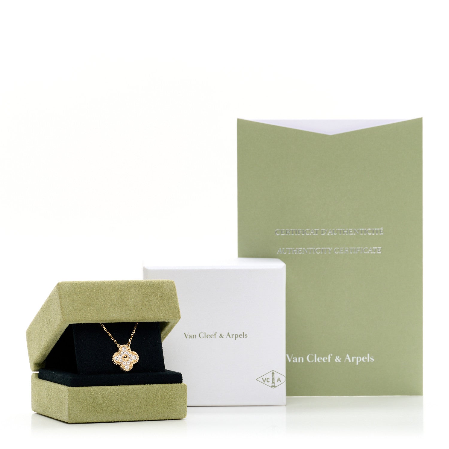 Van Cleef & Arpels 18K Yellow Gold Diamond Vintage Alhambra Pendant Necklace 5 of 5