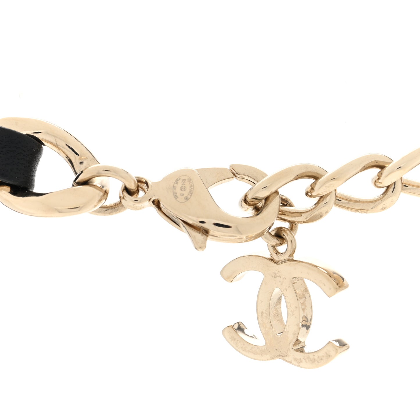 Lambskin Crystal CC Chain Choker Necklace Black Gold