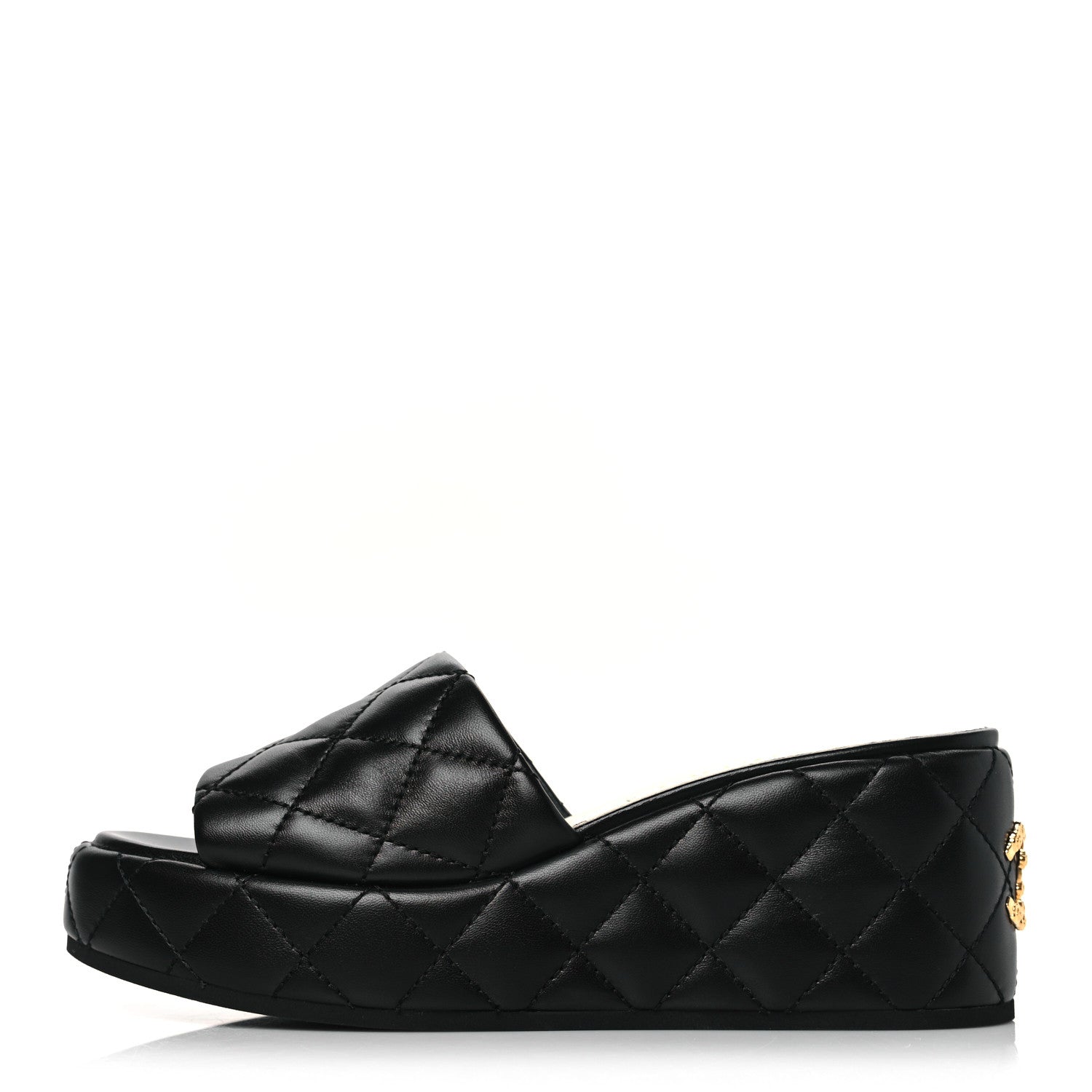 Chanel Lambskin Quilted Camelia CC Wedge Sandal Mules 40 Black 1 of 8