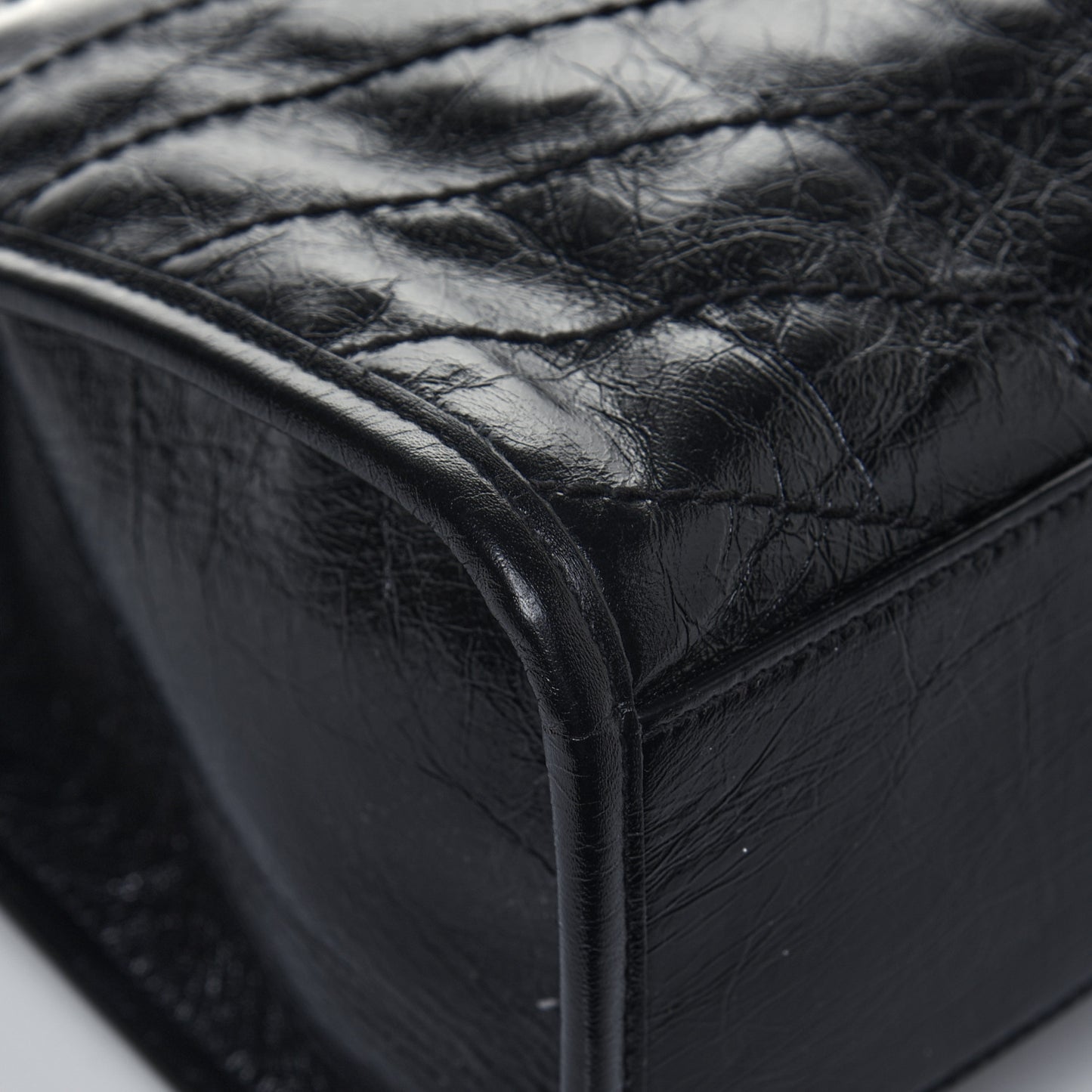 Crinkled Calfskin Matelasse Monogram Medium Niki Shopper Tote Black