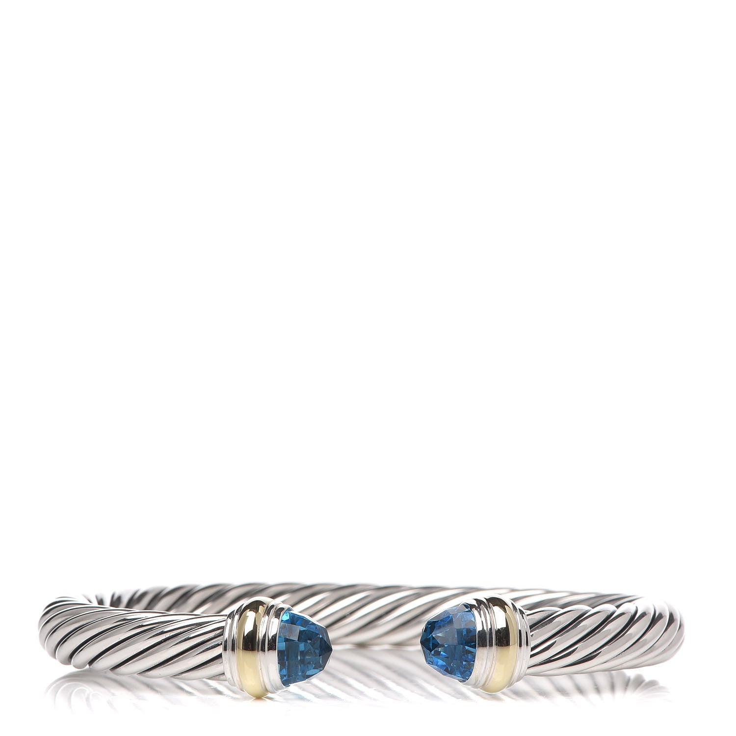 David Yurman Sterling Silver 14K Yellow Gold Blue Topaz 7mm Cable Classics Bracelet 1 of 5