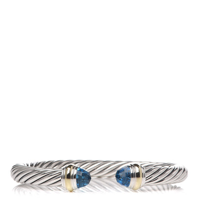 David Yurman Sterling Silver 14K Yellow Gold Blue Topaz 7mm Cable Classics Bracelet 1 of 5