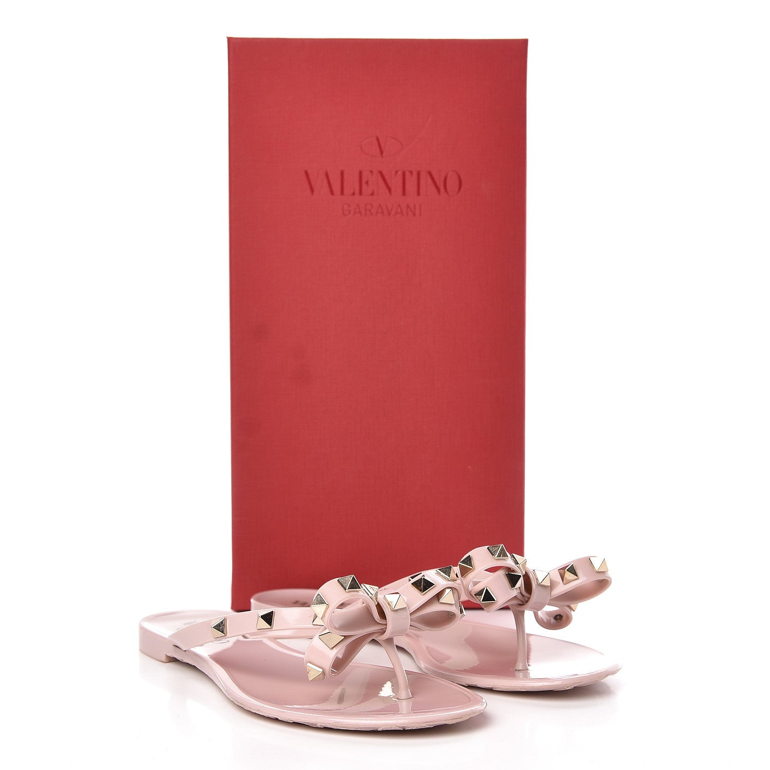 Valentino Garavani PVC Jelly Rockstud Bow Thong Sandals Water Rose 10 of 10