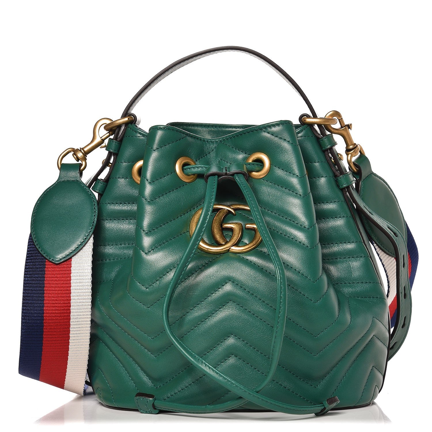 Gucci Calfskin Matelasse Sylvie Web GG Marmont Bucket Bag Emerald Green 1 of 7