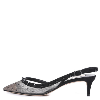 Valentino Garavani Mesh Point d'Esprit Rockstud Half D'Orsay Slingback 50mm Pumps 39 Black 1 of 9