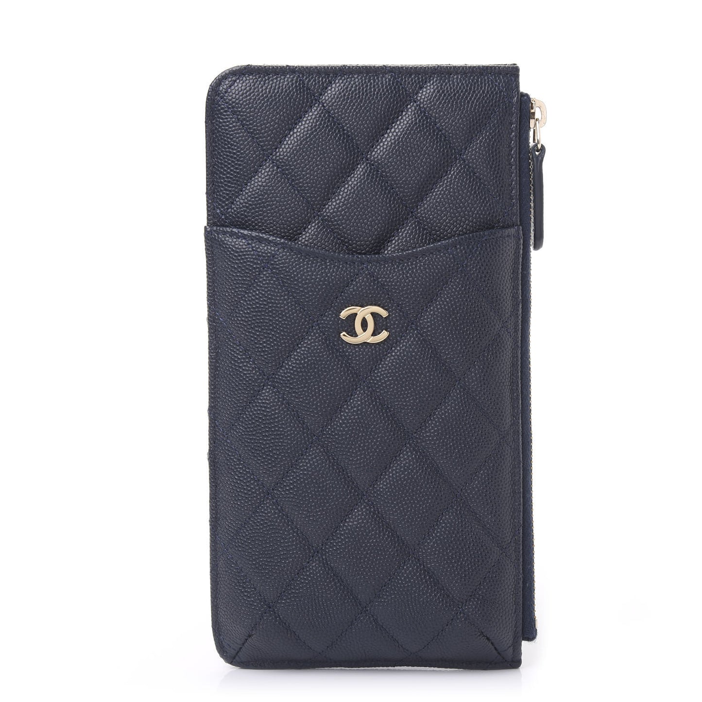 Caviar Quilted Classic Flat Wallet Pouch Blue