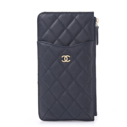 Chanel Caviar Quilted Classic Flat Wallet Pouch Blue 1 of 12