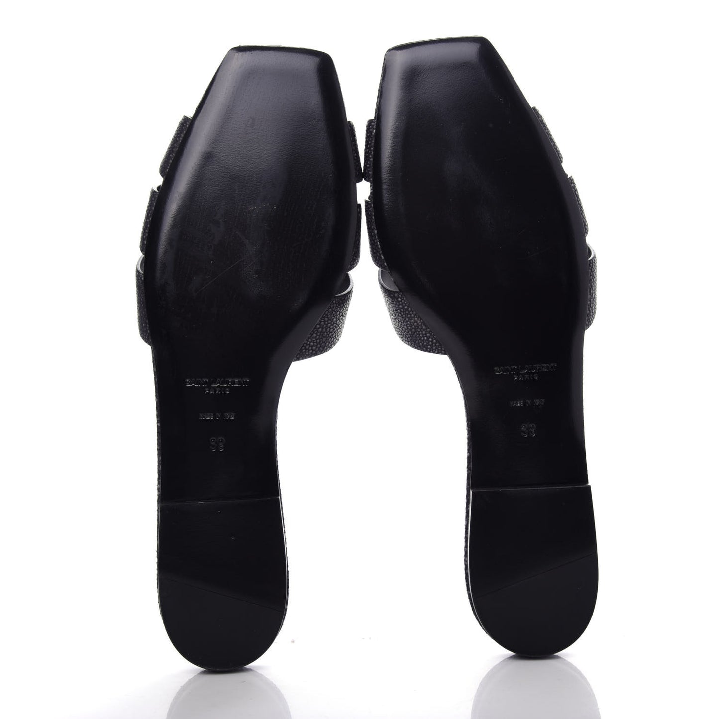 Calfskin Galuchat Embossed Tribute 05 Slide Sandals 39 Dark Grey
