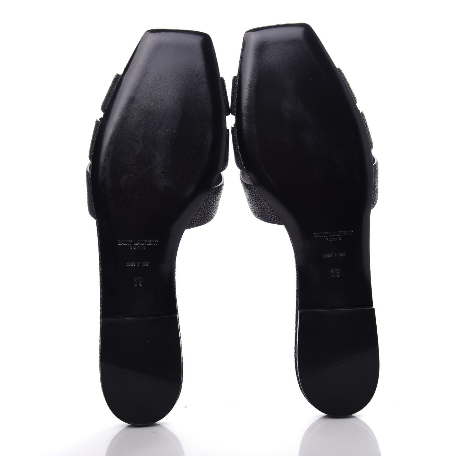 Saint Laurent Calfskin Galuchat Embossed Tribute 05 Slide Sandals 39 Dark Grey 6 of 11