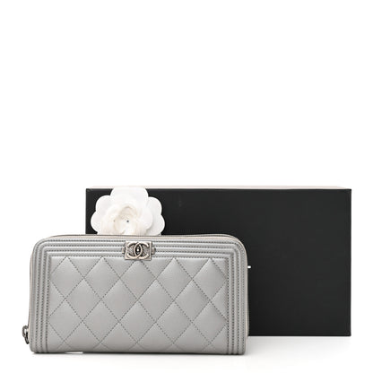 Chanel Metallic Caviar Quilted Boy Zip Around Wallet Silver 10 of 10