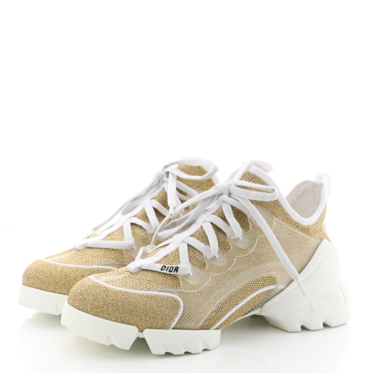 Christian Dior Laminated Knit D-Connect Sneakers 36.5 Gold 3 of 9