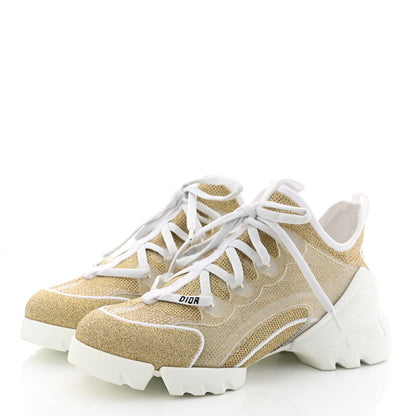 Christian Dior Laminated Knit D-Connect Sneakers 36.5 Gold 3 of 9