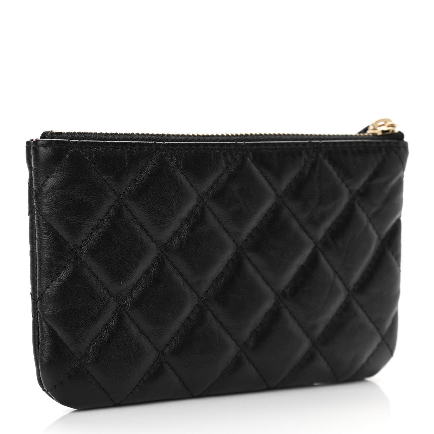 Aged Calfskin Quilted Small Lucky Charms Cosmetic Case Black