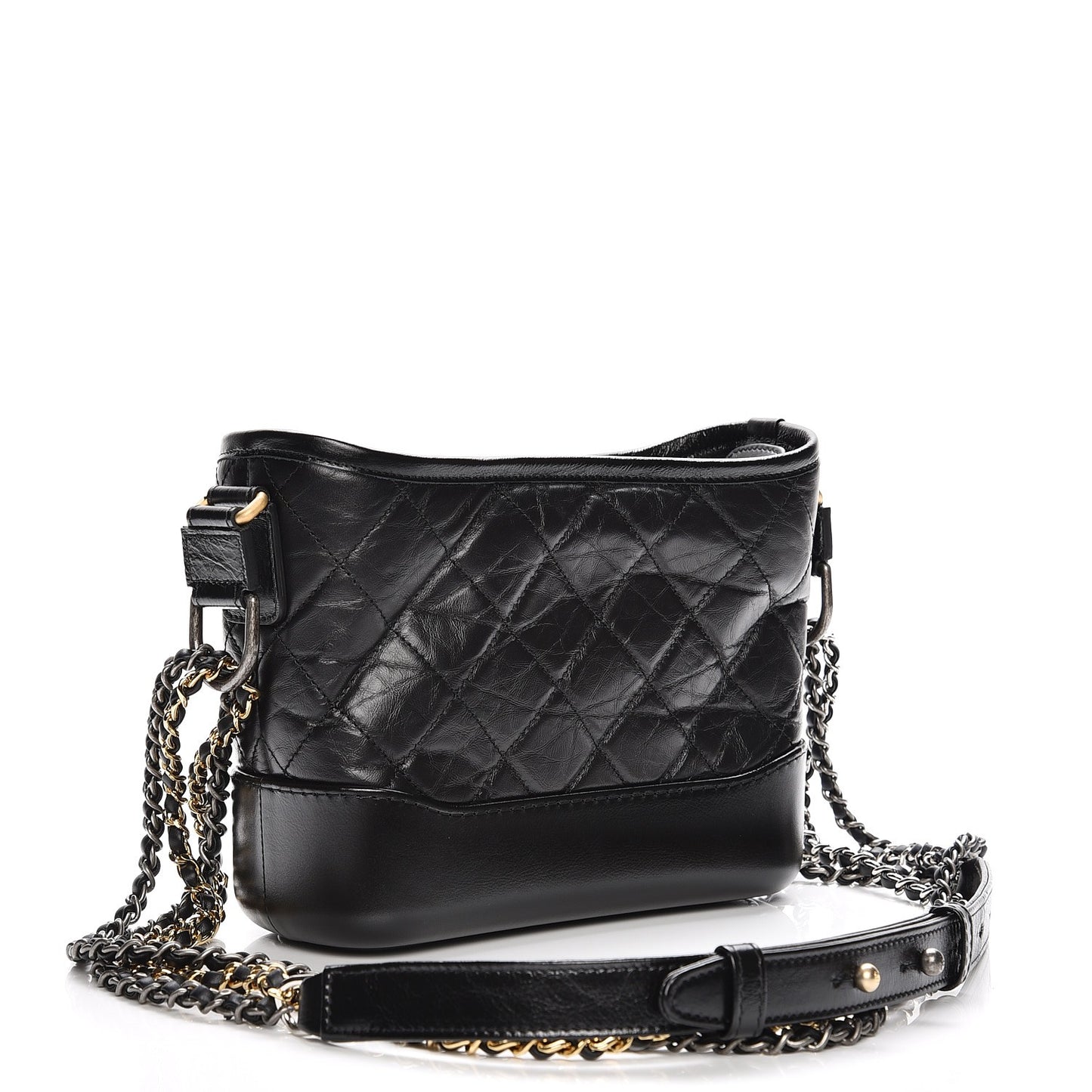 Aged Calfskin Quilted Small Gabrielle Hobo Black
