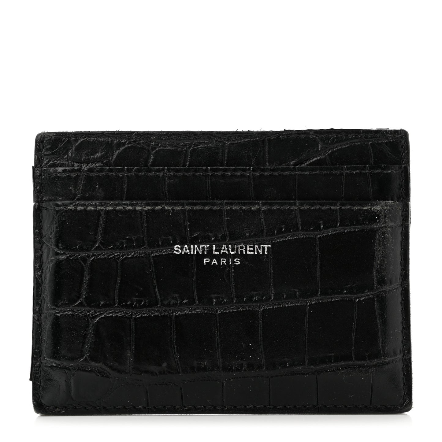 Calfskin Crocodile Embossed Card Case Black
