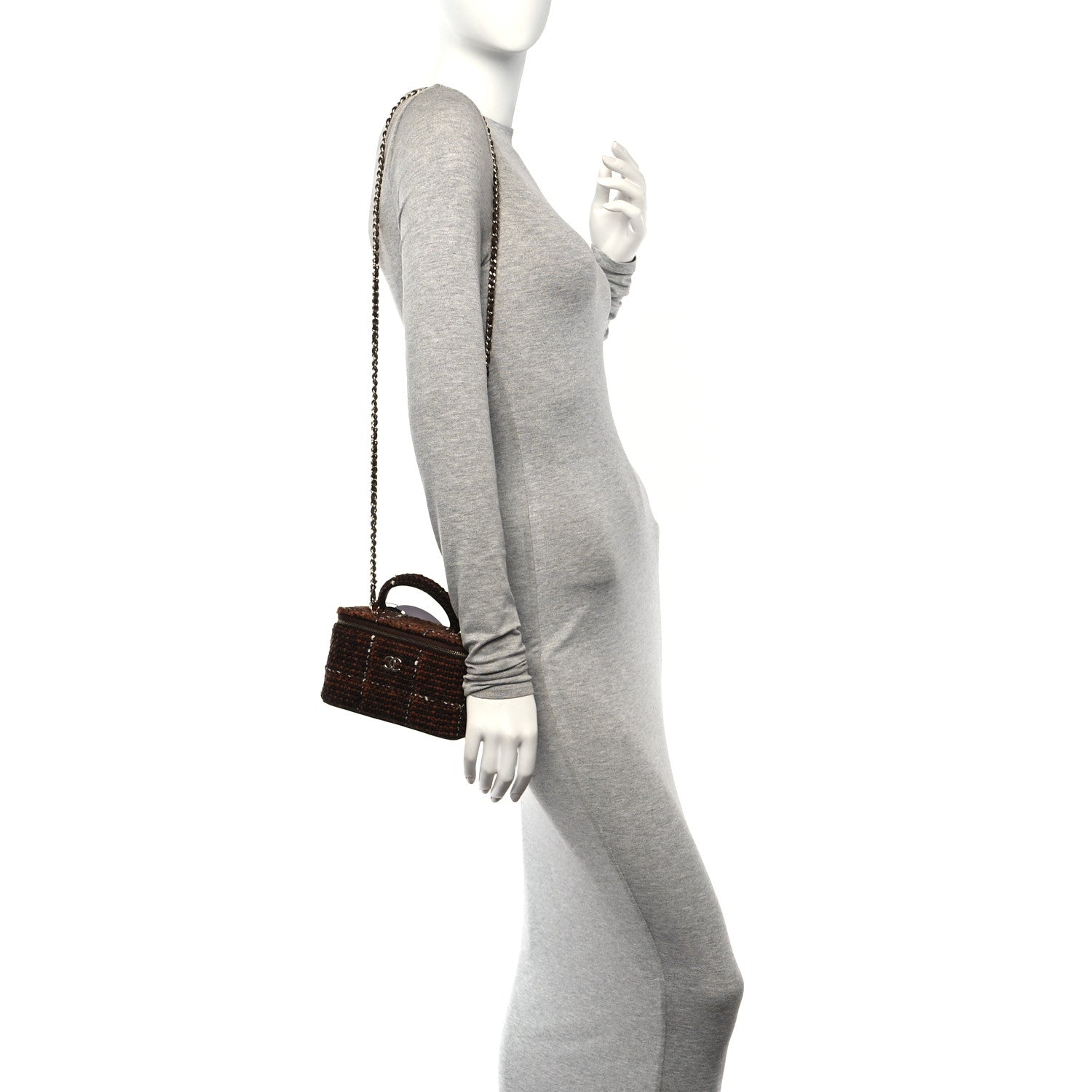 Chanel Tweed Small Top Handle Vanity Case With Chain Brown Multicolor 2 of 11