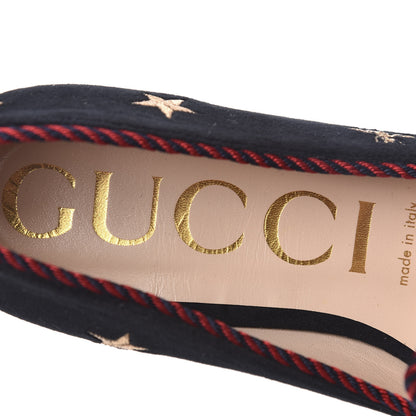 Gucci Velvet Bee Star Embroidered Sylvie Bow Loafers 37.5 Black 7 of 9