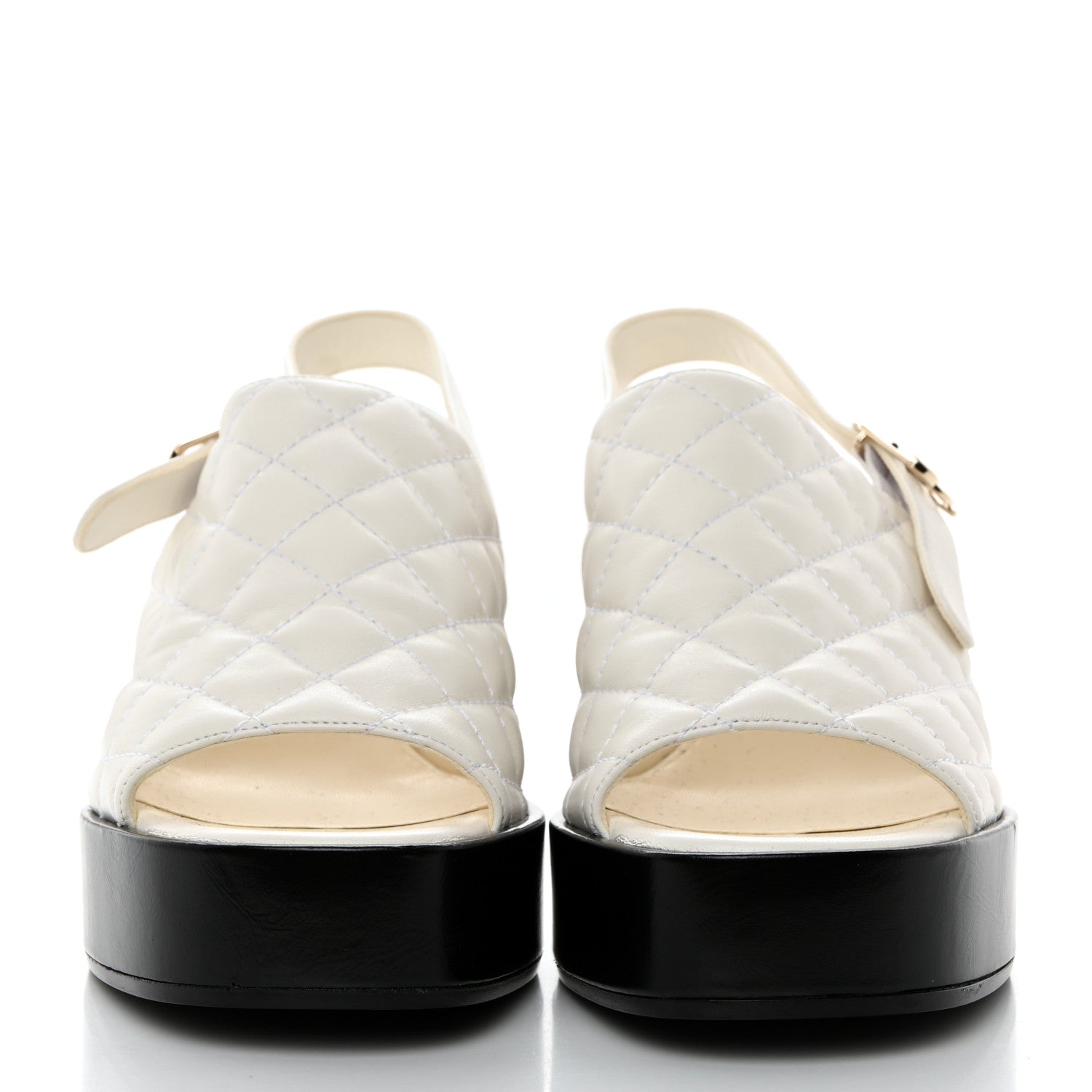 Chanel Lambskin Quilted Peep Toe Wedge Sandals 39 White 2 of 8