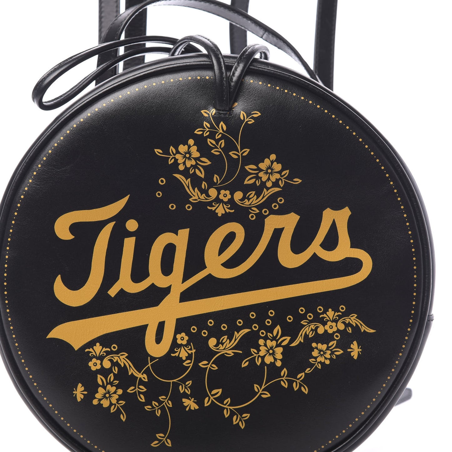 Calfskin Tigers Round Backpack Black Gold