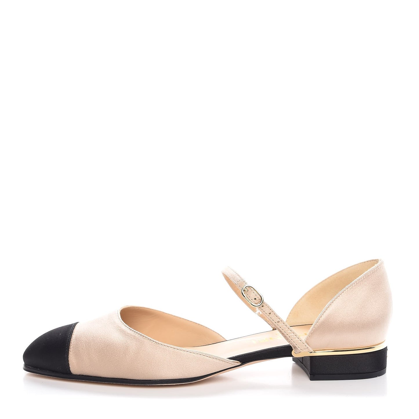 Satin Cap Toe CC Flats 38.5 Beige Black