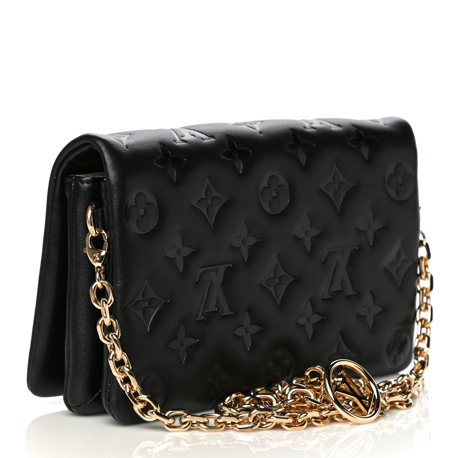 Louis Vuitton Lambskin Embossed Monogram Pochette Coussin Black 3 of 12
