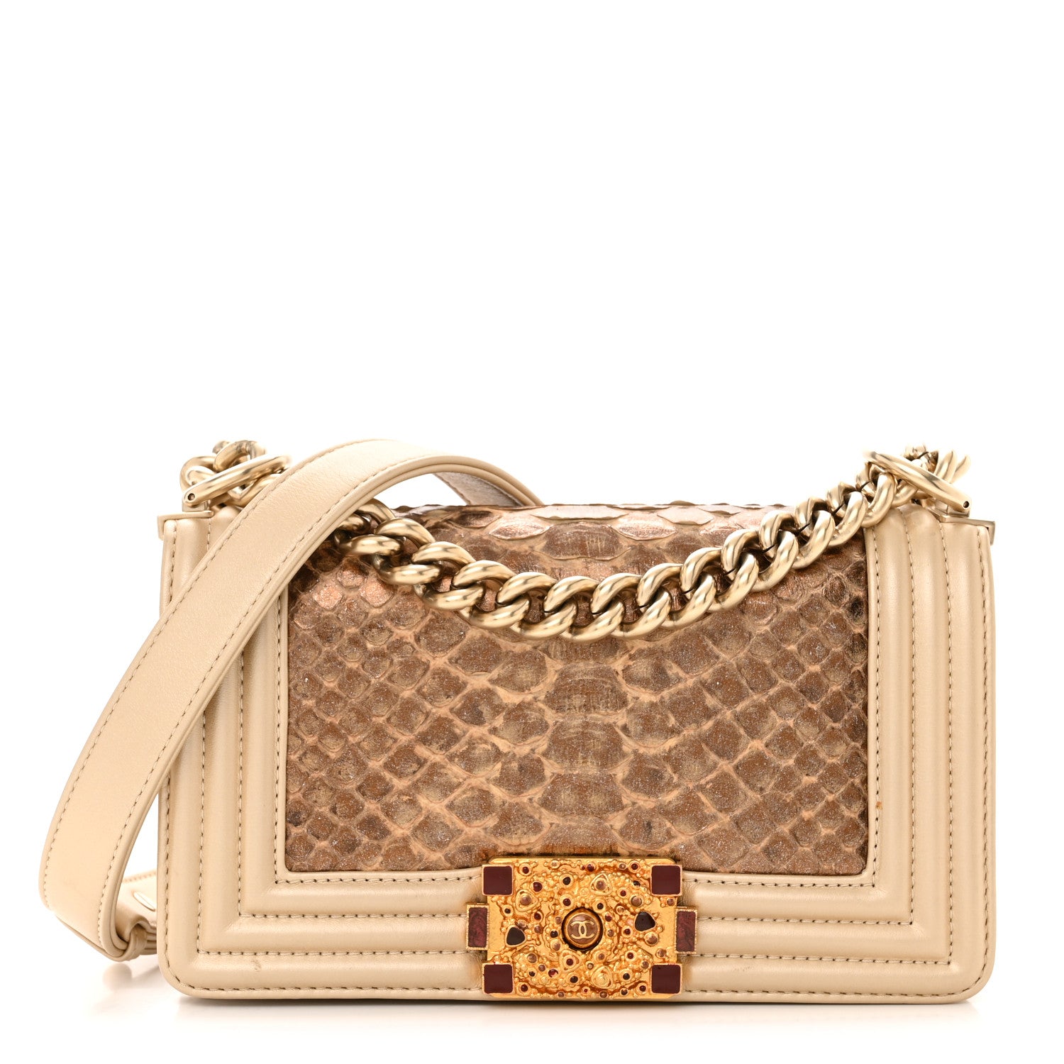 Chanel Snakeskin Calfskin Small Boy Flap Gold 1 of 17