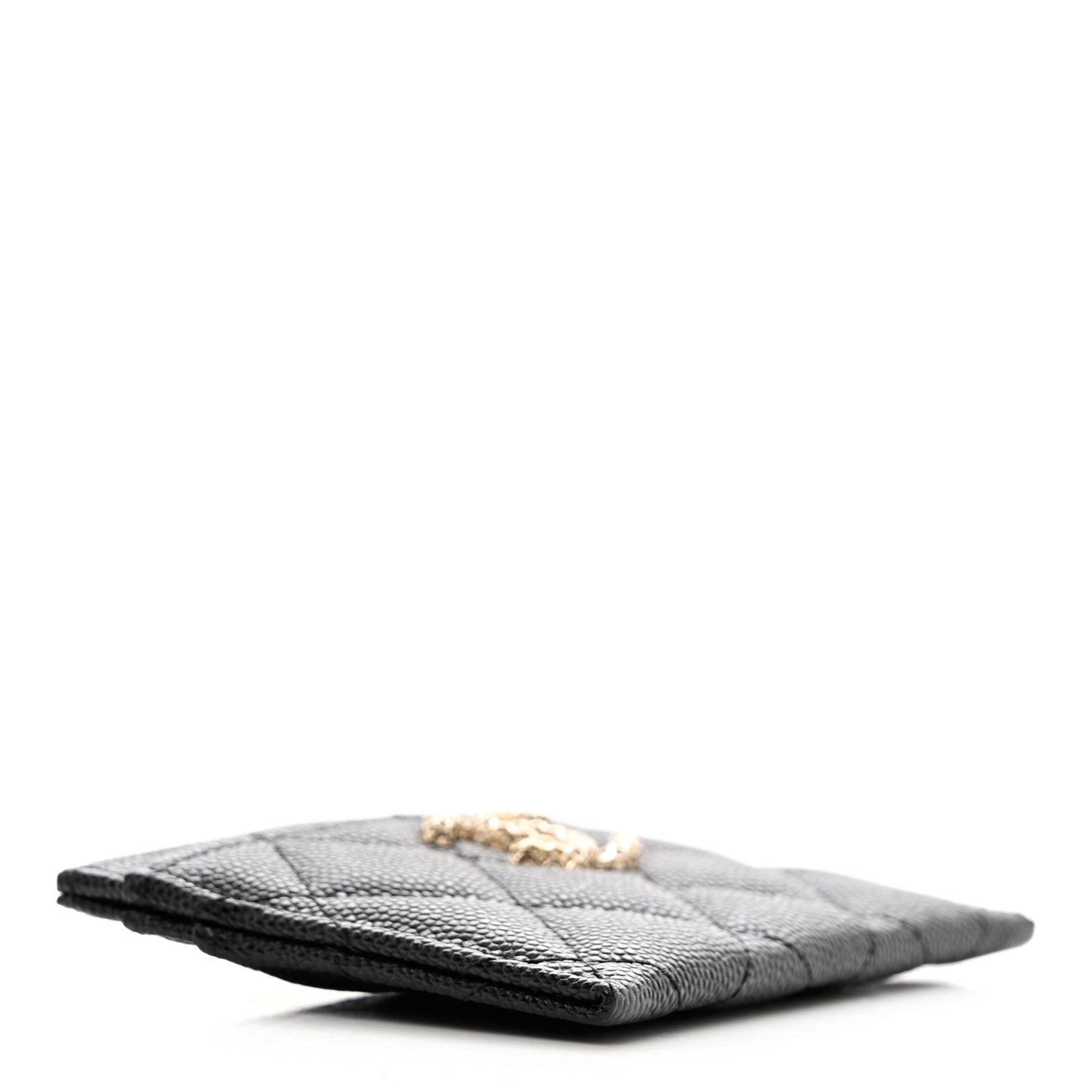 Caviar Metal Perforated Quilted CC Card Holder Black