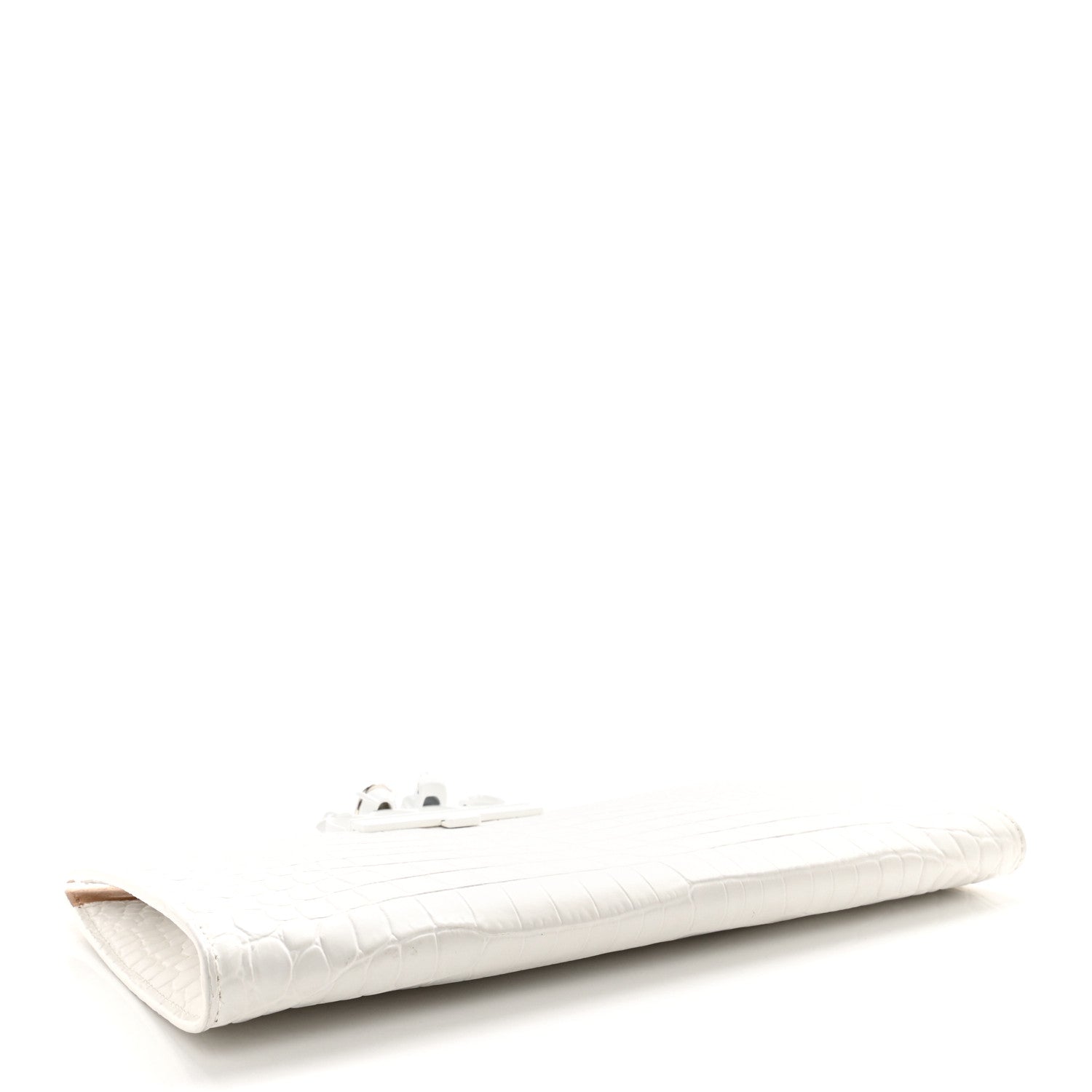 Alexander McQueen Calfskin Crocodile Embossed Knuckle Flat Clutch White 4 of 11