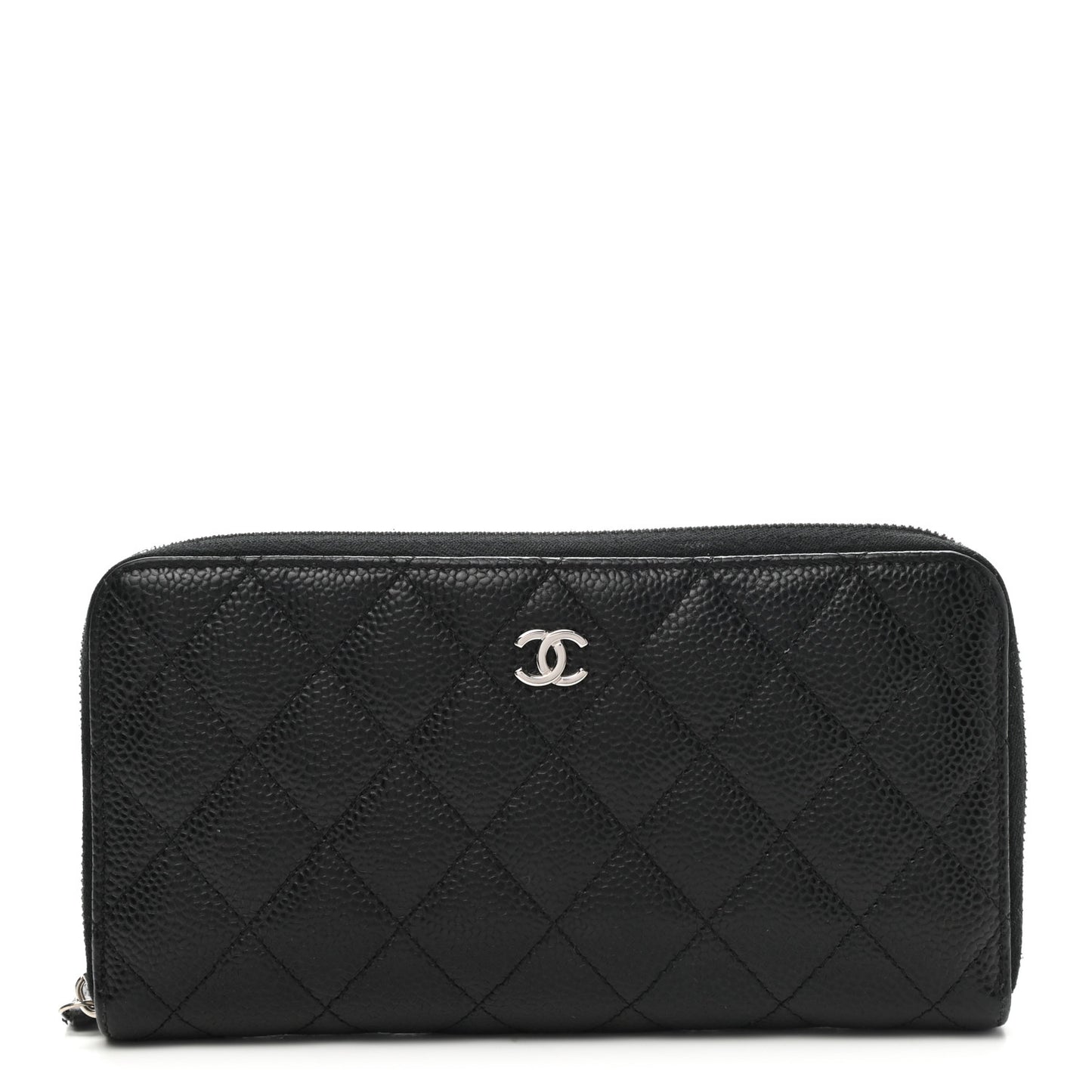 Caviar Quilted Large Gusset Zip Around Wallet Black