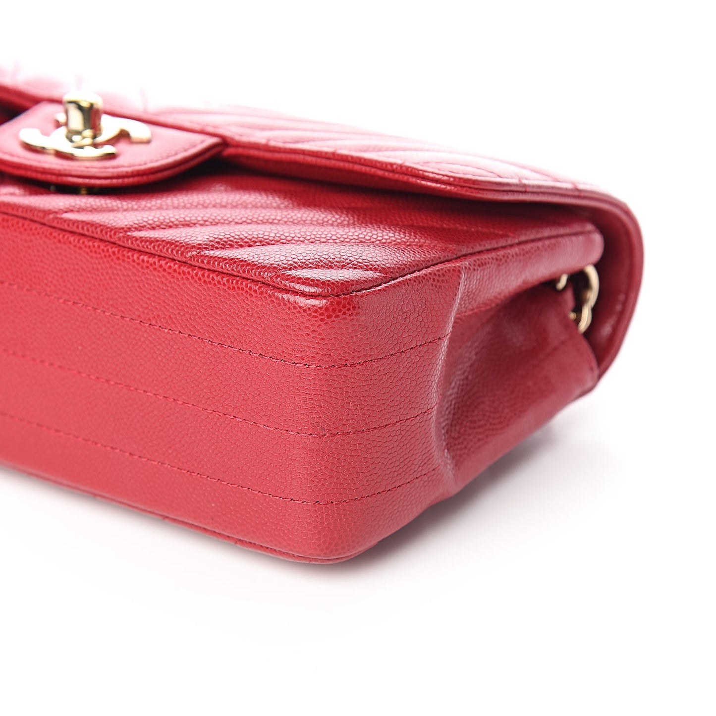 Caviar Chevron Quilted Mini Rectangular Flap Dark Pink