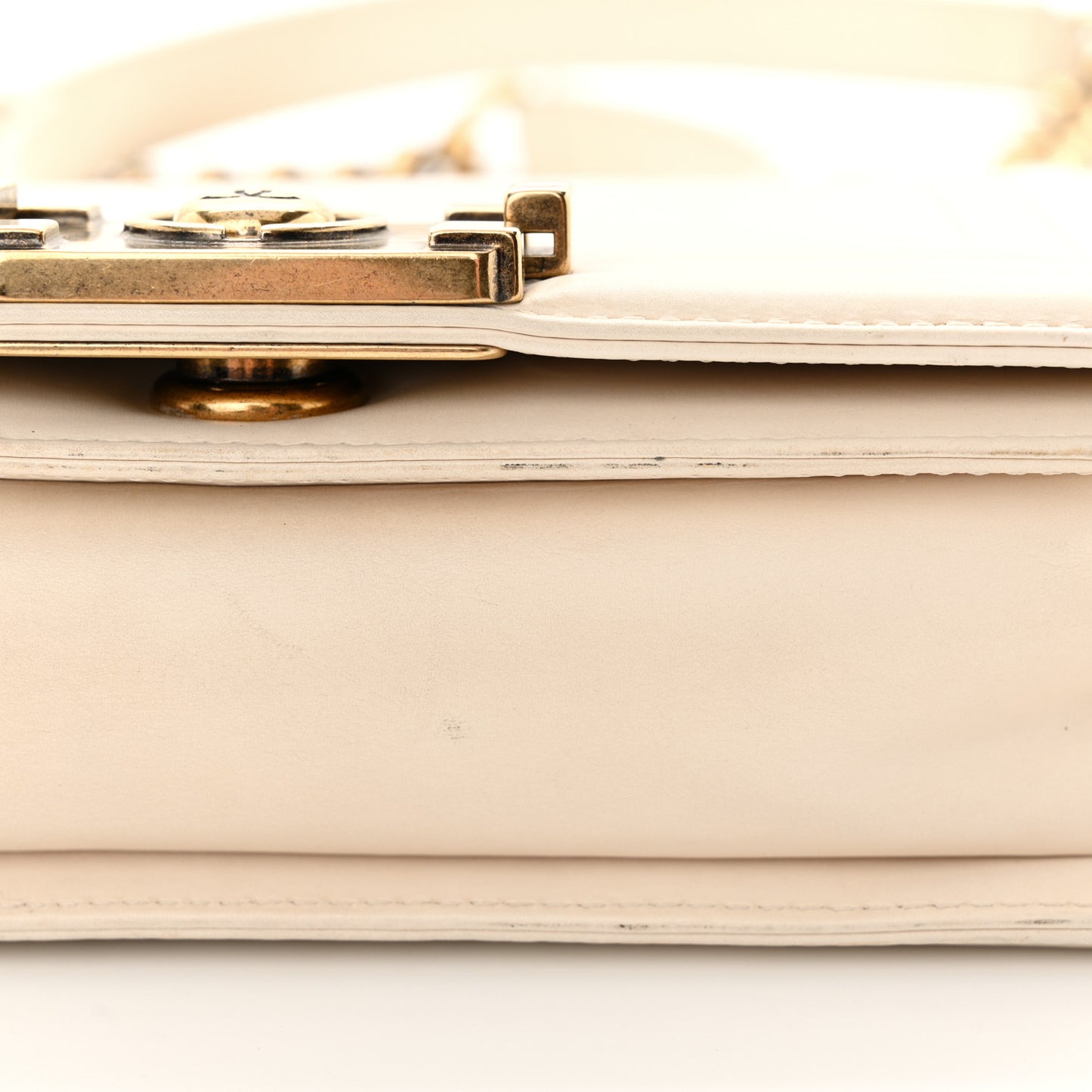 Glazed Calfskin Small Boy Flap Ivory