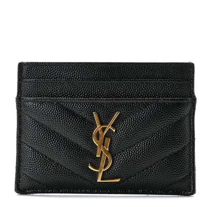 Saint Laurent Grain De Poudre Matelasse Chevron Monogram Credit Card Case Black 1 of 8