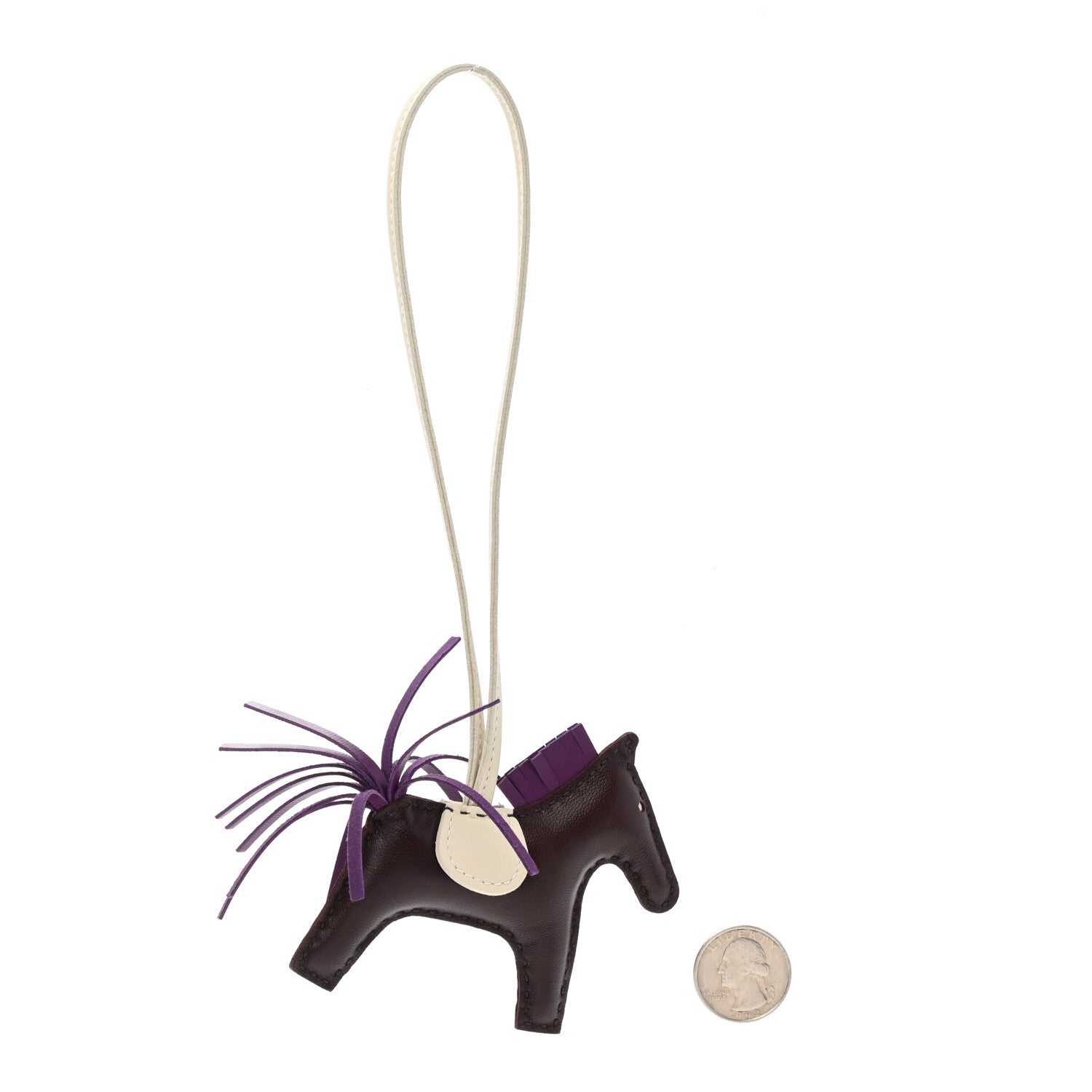 Hermes Milo Lambskin Grigri Rodeo Horse Bag Charm PM Rouge Sellier Craie Violet 2 of 4