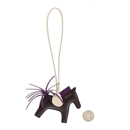 Hermes Milo Lambskin Grigri Rodeo Horse Bag Charm PM Rouge Sellier Craie Violet 2 of 4