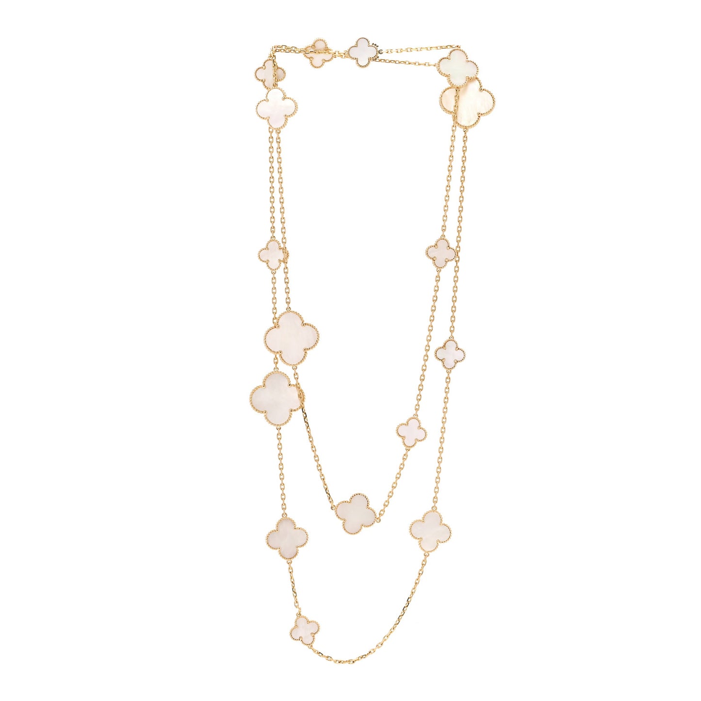18K Yellow Gold Mother of Pearl 16 Motifs Magic Alhambra Necklace