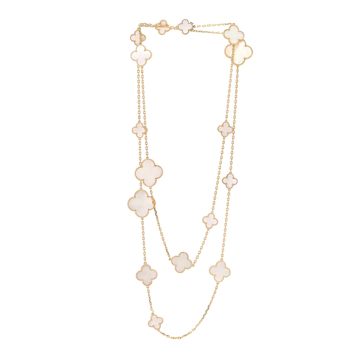Van Cleef & Arpels 18K Yellow Gold Mother of Pearl 16 Motifs Magic Alhambra Necklace 3 of 5