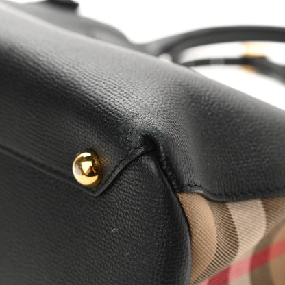 Burberry Grainy Calfskin House Check Medium Banner Tote Black 14 of 17