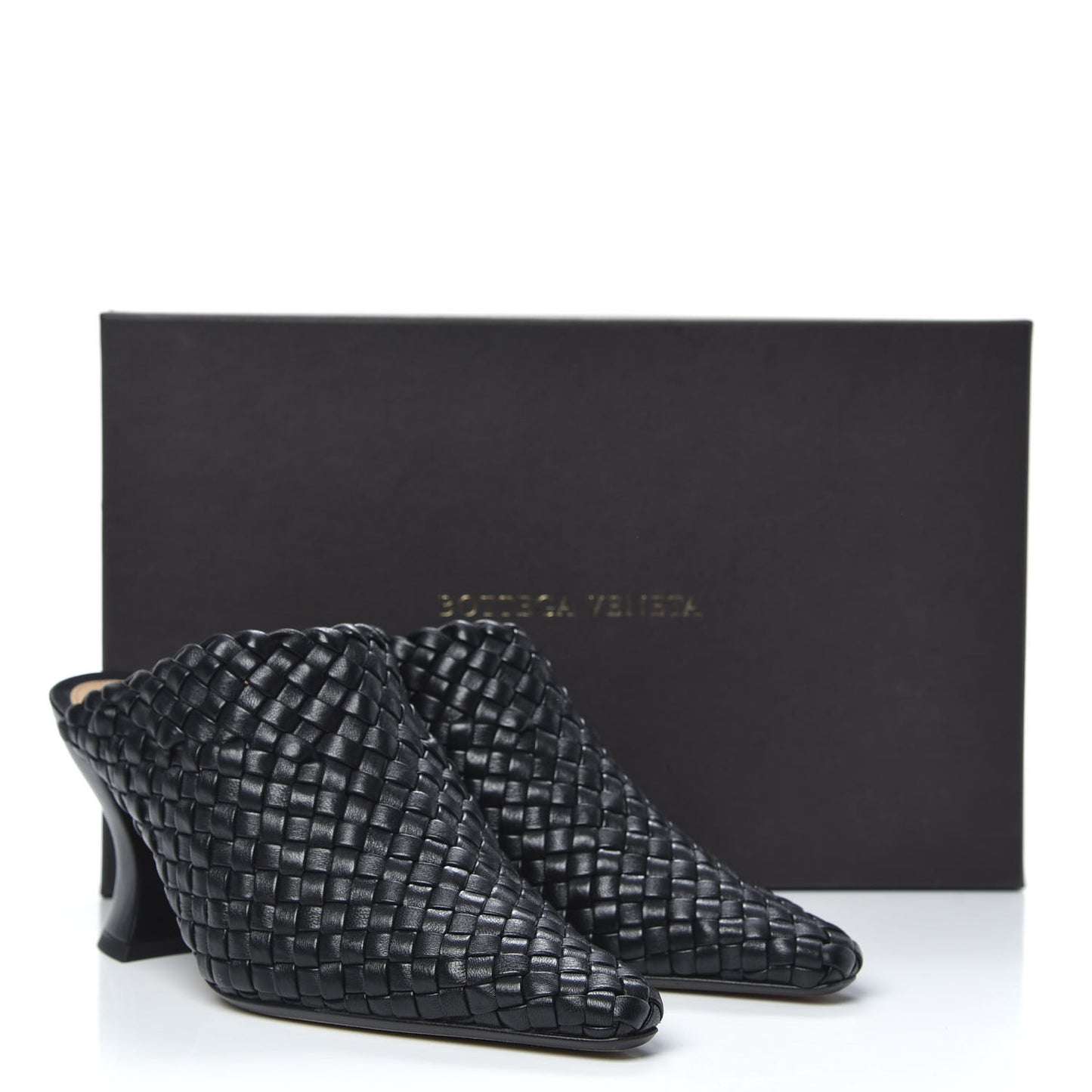 Nappa Intrecciato Almond Mules 36.5 Black