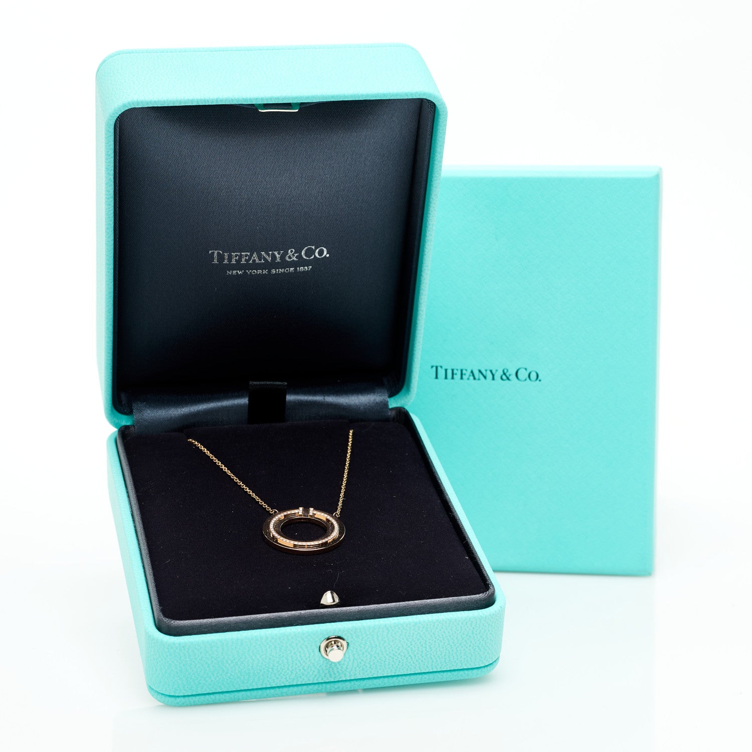 Tiffany 18K Rose Gold Diamond T Circle Pendant Necklace 6 of 6