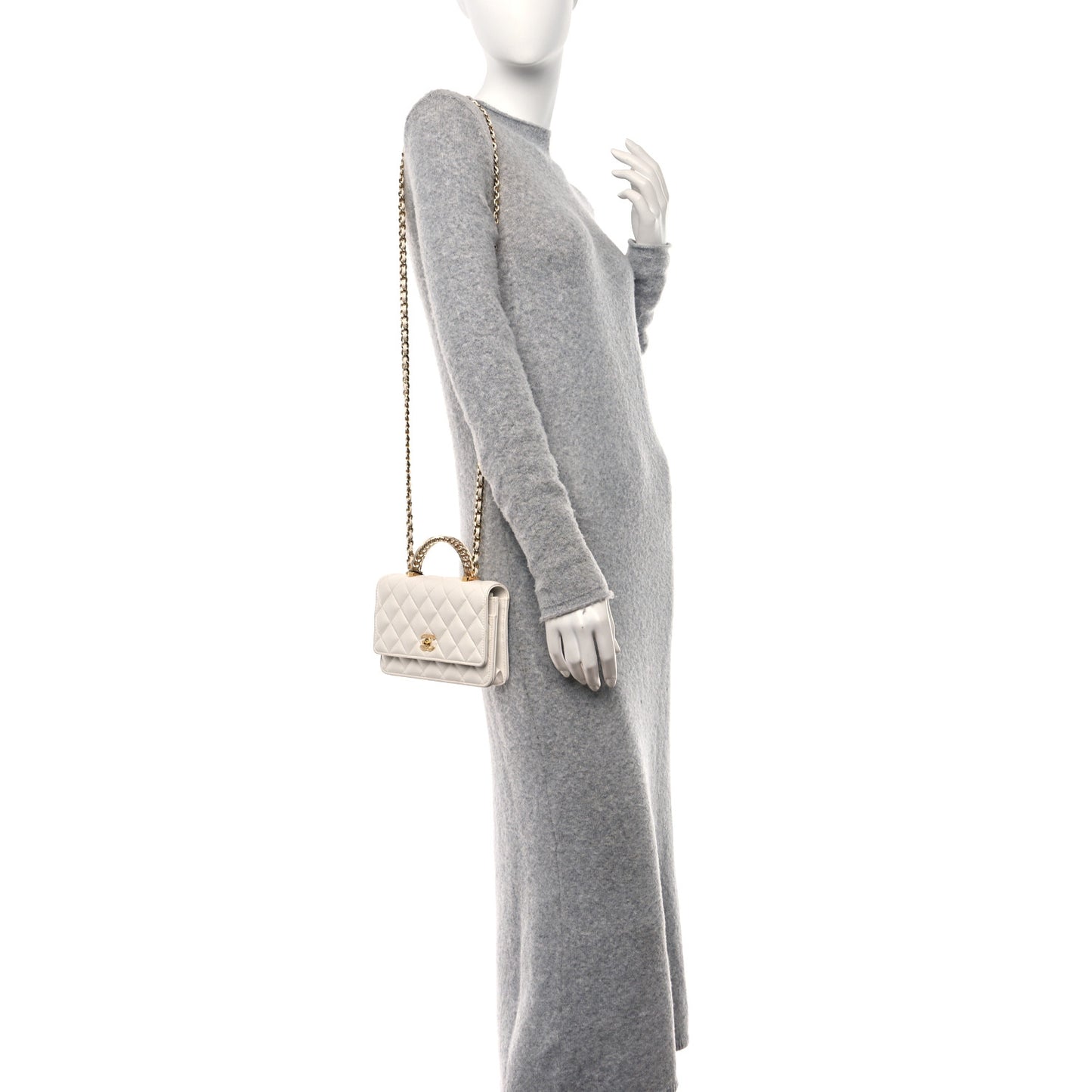 Lambskin Quilted Resin Chain Top Handle Wallet On Chain WOC White