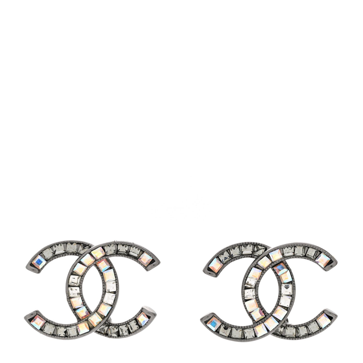 Chanel Crystal Baguette CC Earrings Ruthenium 1 of 5