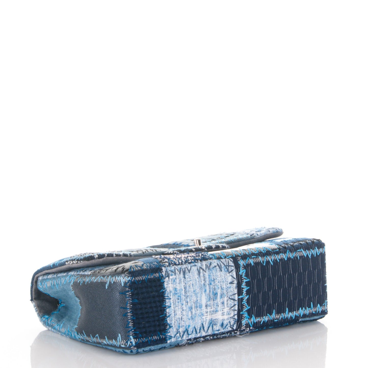 Denim Tweed Patchwork Jumbo Single Flap Blue