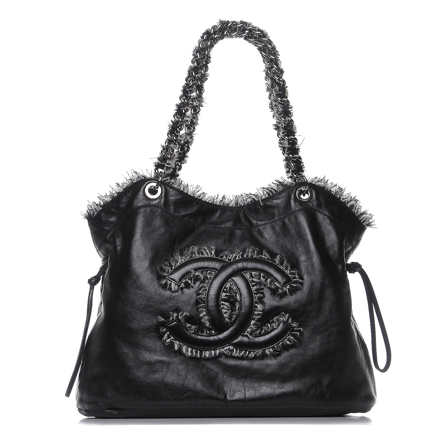 Tweed Lambskin Drawstring Tweedy Tote Black