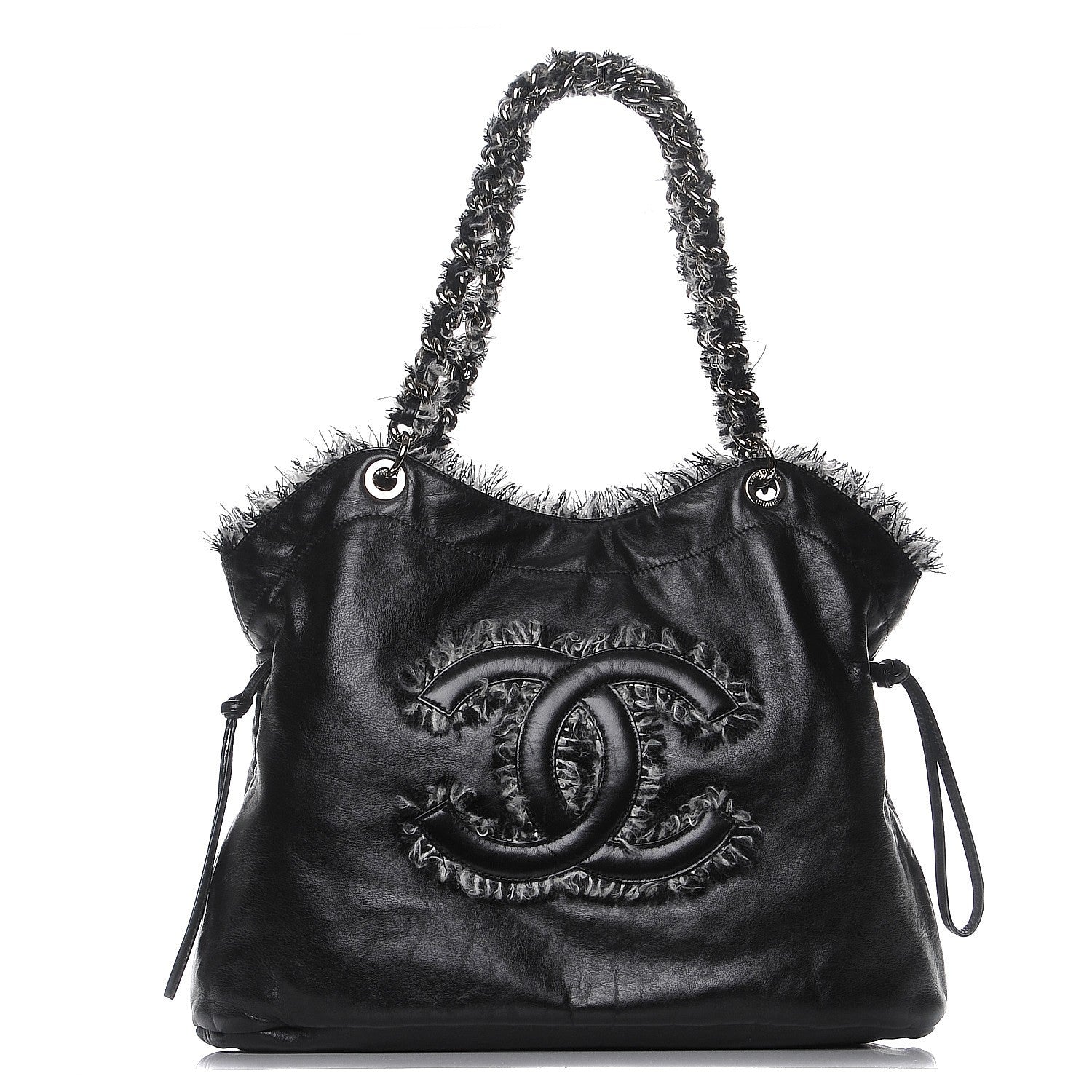 Chanel Tweed Lambskin Drawstring Tweedy Tote Black 1 of 8